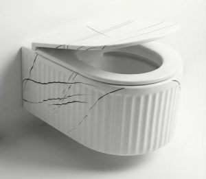 Set vas WC suspendat Rimless Marble alb texturat cu capac soft close - Img 2