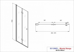 Usa de dus plianta Sanotechnik Optima, montaj dreapta, 85-87x195 cm, crom - Img 2
