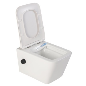 Vas wc suspendat cu functie bideu, dreptunghiular, apa calda rece, rimless, baterie negru mat Foglia Safari