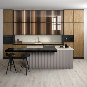 Baterie bucatarie FDESIGN Ardesia cu pipa extractibila, negru-roz auriu - Img 3