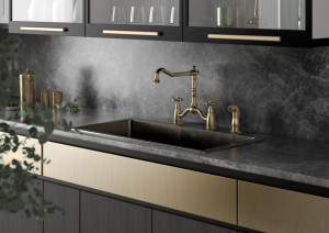Baterie bucatarie FDESIGN Lacrima cu pipa extractibila, 3 elemente, bronz - Img 2