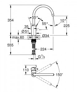 Baterie bucatarie Grohe Eurosmart Cosmopolitan gat de lebada crom - Img 3