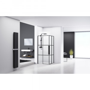 Cabina dus patrata Belform Infinity, usi culisante, 90x90 cm, negru - Img 2