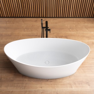 Cada baie freestanding compozit Foglia Wave ovala, 160x71 cm, alb lucios - Img 2