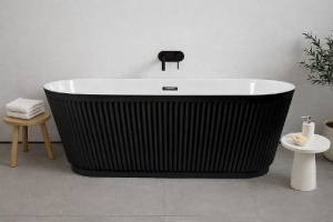 Cada baie freestanding Sanotechnik Tivoli black riflata, acril, 170x75 cm, negru lucios