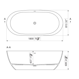 Cada freestanding compozit Foglia Shape 180 x 81 cm, ovala, alb lucios - Img 5