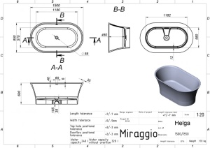 Cada freestanding Miraggio Helga compozit 150x85 cm alb lucios - Img 5