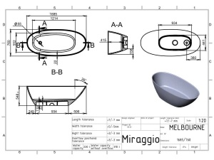 Cada freestanding Miraggio Melbourne compozit 168.5x76 cm alb lucios - Img 6