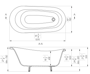 Cada freestanding ovala, compozit alb lucios, 157x72x66.5 cm Foglia Retro - Img 3