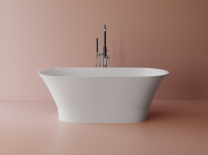 Cada freestanding ovala, compozit alb mat, interior lucios, 157x69x55 cm, Foglia Andromeda