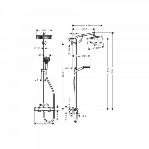 Coloana de dus Hansgrohe Crometta E240 cu baterie termostatata si pipa cada, crom - Img 3