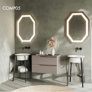 COMP05 Cadru suport metalic antracit mat Savini Due Gardenia cu lavoar ceramic, oglinda, baza suspendata 2 sertare