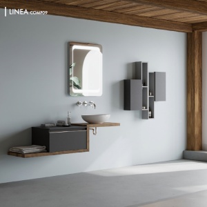 COMP09 Blat pentru lavoar Savini Due Linea, oglinda, baza suspendata 1 sertar si dulapioare