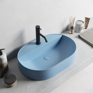 Lavoar baie oval pe blat Maurice, 50x38x12 cm, bleu mat - Img 2