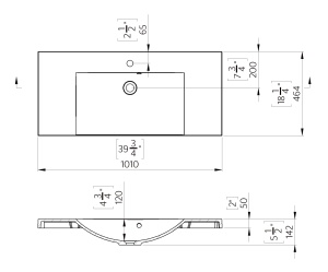 Lavoar incastrat din compozit, dreptunghiular, alb lucios, 101 x 46.4 cm, Foglia Modulo - Img 2