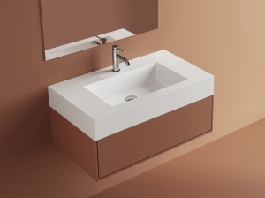 Lavoar incastrat Foglia Cube, compozit, dreptunghiular, 81x46x14.2 cm, alb lucios