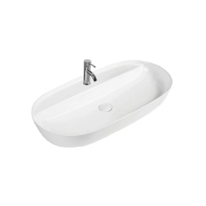 Lavoar pe blat Fluminia Cassandra-81, oval, cu perete subtire, 81.5x41.5x14 cm, alb