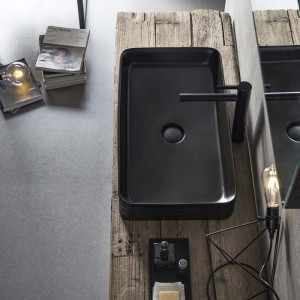 Lavoar pe blat Fluminia My Black Square, cu ventil fix, 67.5x39x12 cm, negru mat - Img 3