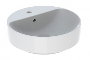 LAVOAR PE BLAT GEBERIT VARIFORM, ROTUND, CU BANC CU ORIFICII DE ROBINET D-45CM, PREAPLIN VIZIBIL, ALB