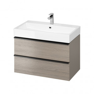 Mobilier suspendat Cersanit Virgo pentru lavoar incastrabil 80 cm, gri, manere negre