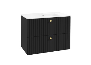 Mobilier suspendat Defra Fuego cu lavoar Plan 80 cm, negru mat