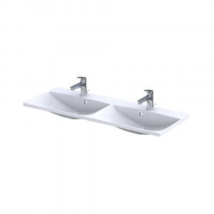 Mobilier suspendat Oristo Siena cu lavoar dublu Amelia 120 cm, alb-lucios - Img 2