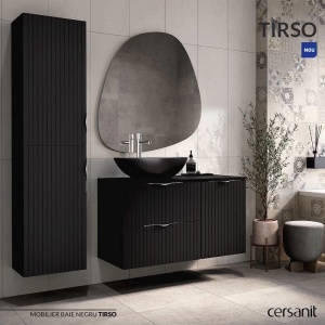 Mobilier suspendat pentru blat Cersanit Tirso negru mat, 60 cm - Img 2