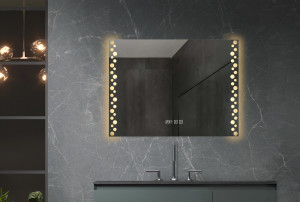 Oglinda cu iluminare LED Belform Atlantis, buton touch, ceas si functie dezaburire 80xH60 cm - Img 2