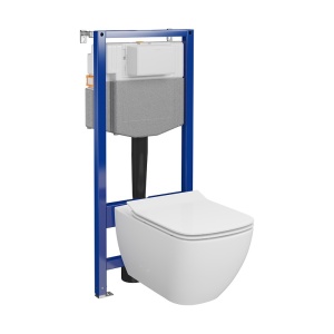 Pachet vas wc suspendat Cersanit Virgo, capac softclose si rezervor incastrat Cersanit Aqua 50 pneumatic - Img 3