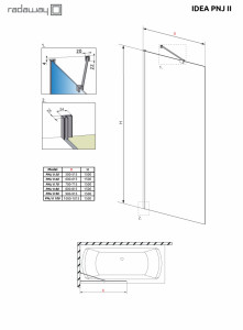 Paravan cada Radaway Idea Black PNJ II, 1 element fix, 70xH150 cm - Img 2