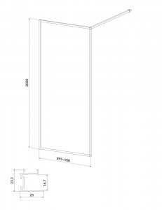 Paravan dus Walk-In Cersanit Larga black 90xH200 cm, sticla 8 mm - Img 3