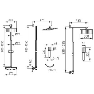 Set 2 in 1 Ferro Trevi: TRV7 baterie perete dus termostatata cu set bara dus cu suport culisant, dus fix si para dus mobila, crom - Img 2