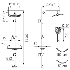 Set bara dus cu suport culisant, dus fix si para dus mobila Ferro Amiga VerdeLine, crom - Img 4