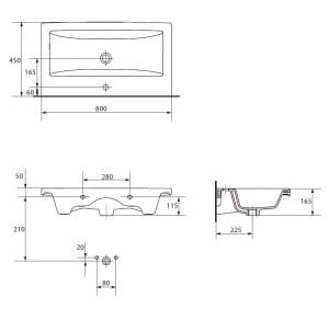 Set C143 Set dulap baie suspendat 2 sertare Cersanit Tirso lavoar inclus, 80 cm, MDF, alb mat - Img 6