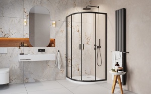 Set cabina dus Radaway Alienta Black A900 cu cadita Rodos A Compact 90x90 cm si sifon negru - Img 2