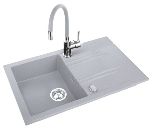Set chiuveta granit cu o cuva si picurator 78x48 cm, gri/argintiu