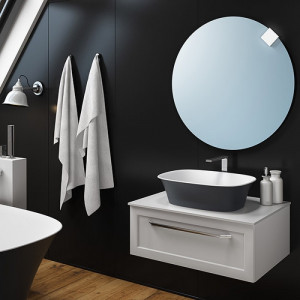 Set dulap baza suspendat Kolpasan Blanche cu lavoar alb-antracit, 75 cm, alb