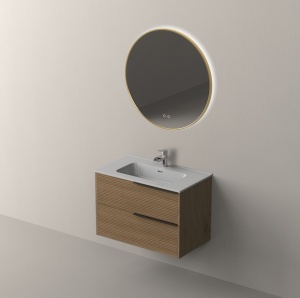 Set mobilier suspendat cu lavoar Nofer Listello 80 cm, maner negru