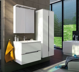 Set mobilier suspendat Oristo Silver si lavoar, 90 cm, alb lucios - Img 4