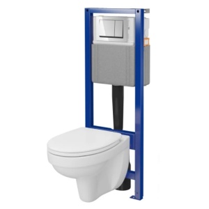 Set rezervor cu cadru Cersanit B414 System 40 mecanic, vas wc suspendat Mito C44 CleanOn, capac, clapeta crom lucios