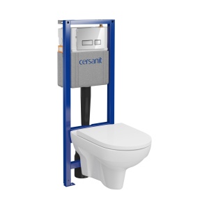 Set rezervor cu cadru Cersanit B972 System 40 mecanic cu vas wc suspendat City New CleanOn, cu capac si clapeta crom lucios - Img 4