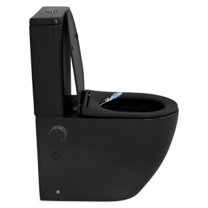 Set vas wc stativ cu functie de bideu Foglia Eco, rezervor si capac soft close, negru mat - Img 2