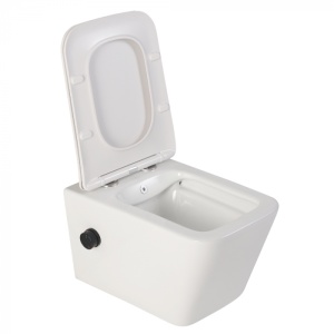 Set vas wc suspendat alb Foglia Safari cu functie bideu si baterie negru mat, rezervor incastrat Alcadrain si clapeta alb mat - Img 2