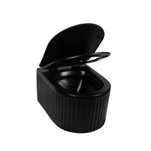 Set vas WC suspendat Rimless negru texturat cu capac soft close - Img 3
