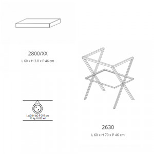 Suport metalic negru cu blat MDF Savini Due Linea L 60 x H 70 x P 46 cm rovere naturale - Img 3
