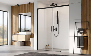Usi glisante Radaway Idea Black Dwd, sticla transparenta, 160 cm - Img 2