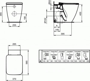 Vas wc stativ Ideal Standard Strada II AquaBlade back to wall cu capac inclus, alb lucios - Img 4