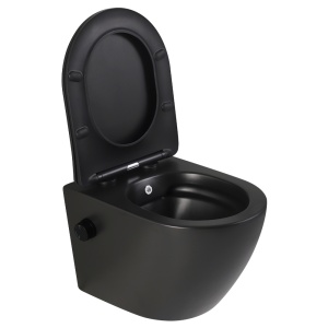 Vas wc suspendat cu functie bideu, negru mat, apa calda rece, spalare rimless, baterie inclusa Foglia Oslo - Img 2