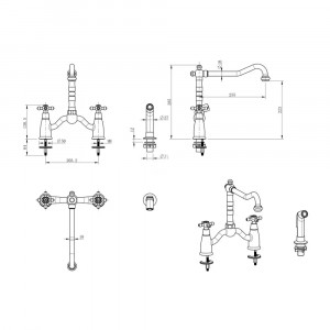 Baterie bucatarie FDESIGN Lacrima cu pipa extractibila, 3 elemente, bronz - Img 3