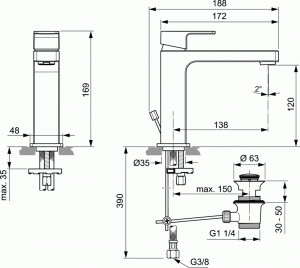 BATERIE LAVOAR EDGE TIP GRANDE CU VENTIL METALIC - Img 2